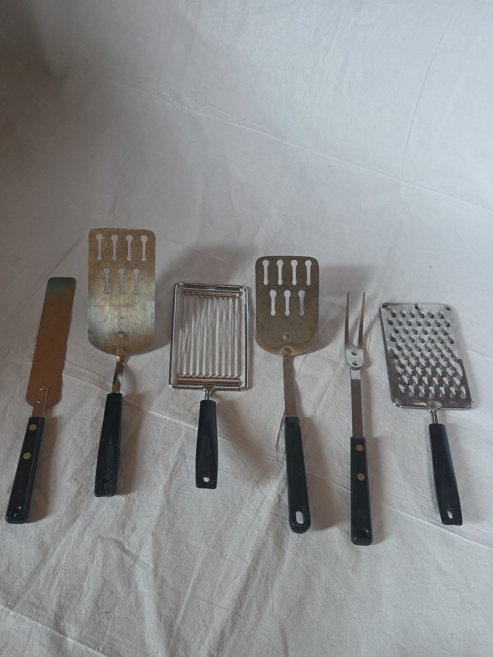 Ekco Set of 6 VTG Stainless Utensils Keyhole Spatulas Fork Grater Slicer